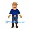 Cowboy Mascot Costume with Brown Hat and Blue Outfit