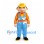 Construction Worker Mascot Costume with Yellow Hard Hat and Blue Overalls