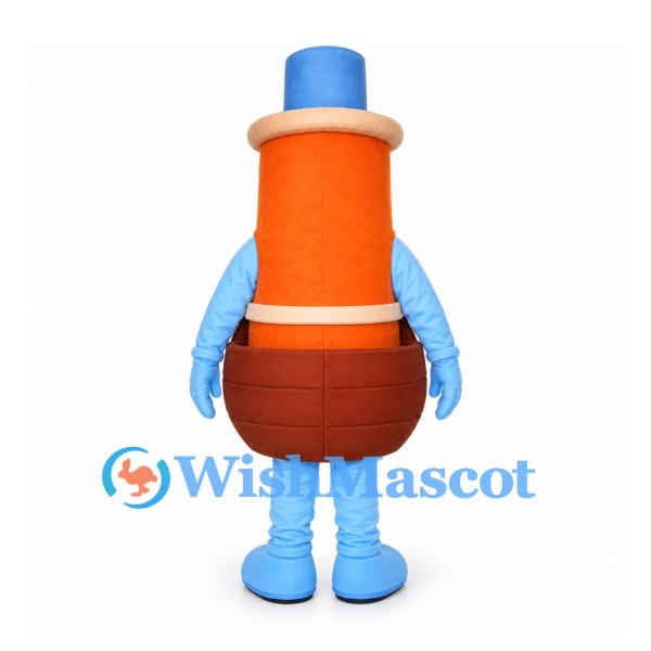 Orange Character Mascot Costume with Blue Top Hat and Brown Pants