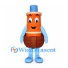 Orange Character Mascot Costume with Blue Top Hat and Brown Pants