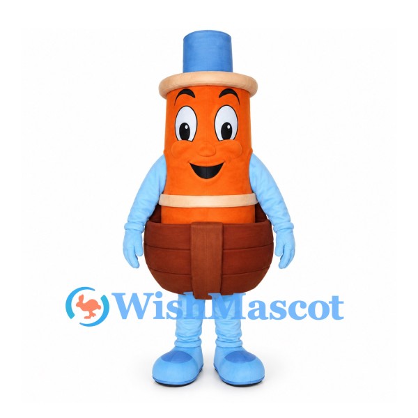 Orange Character Mascot Costume with Blue Top Hat and Brown Pants