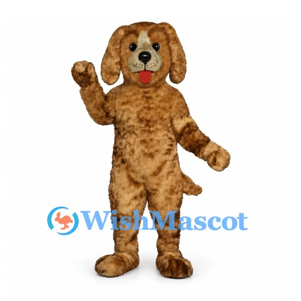 Dog Mascot Costume with Curly Brown Fur and Floppy Ears