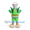 Robot Mascot Costume with Silver Bucket Head and Green Outfit