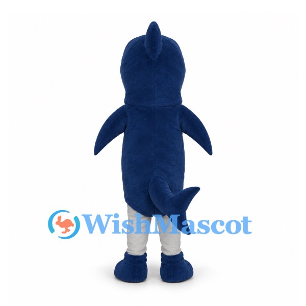 Shark Mascot Costume in Blue and White with Toothy Smile