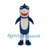 Shark Mascot Costume in Blue and White with Toothy Smile