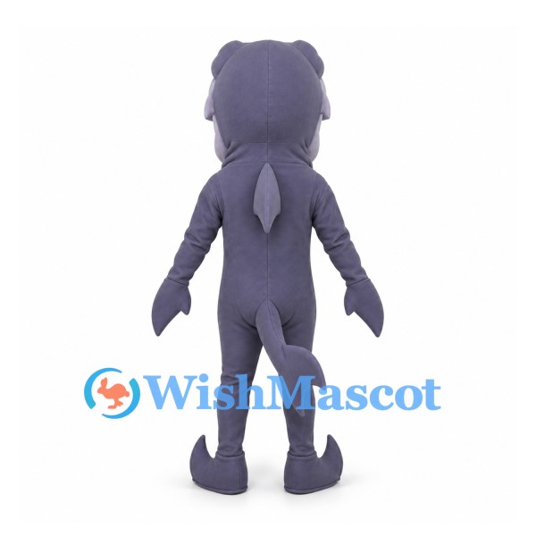 Shark Mascot Costume in Purple with Segmented Belly