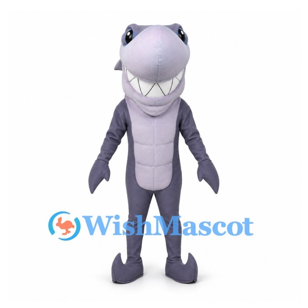 Shark Mascot Costume in Purple with Segmented Belly