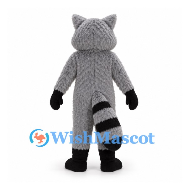 Raccoon Mascot Costume in Gray with Fluffy Ringed Tail