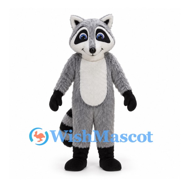 Raccoon Mascot Costume in Gray with Fluffy Ringed Tail