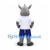 Rhino Mascot Costume with White Shirt and Blue Shorts