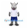 Rhino Mascot Costume with White Shirt and Blue Shorts