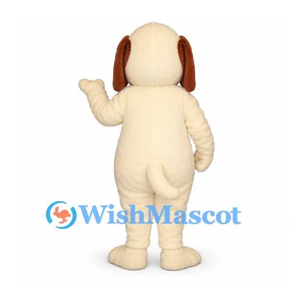 Dog Mascot Costume in Cream with Brown Ears and Eye Patches