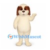 Dog Mascot Costume in Cream with Brown Ears and Eye Patches