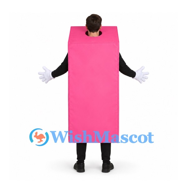Rectangle Mascot Costume in Pink with Open Face Design