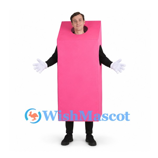 Rectangle Mascot Costume in Pink with Open Face Design