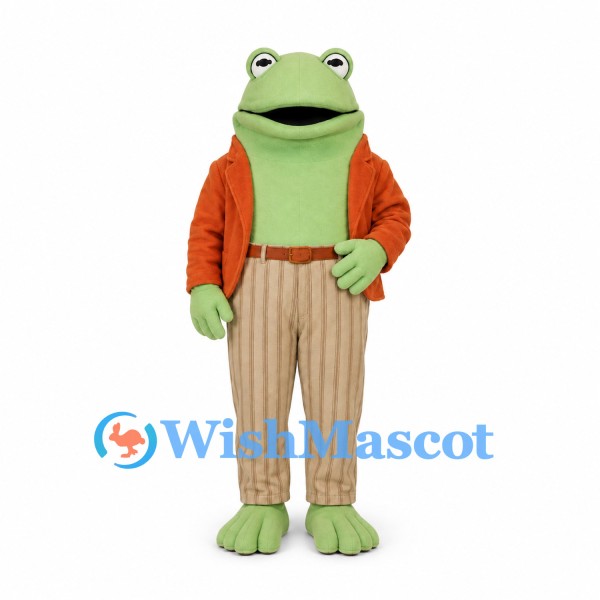Frog Mascot Costume with Orange Jacket and Striped Pants