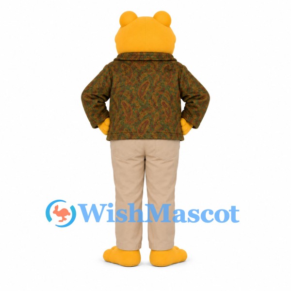 Frog Mascot Costume in Yellow with Patterned Jacket and Beige Pants