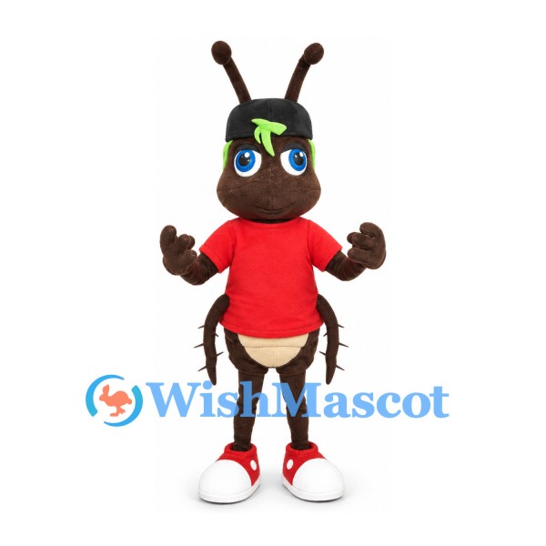 Cricket Mascot Costume with Red Shirt and Red Shoes