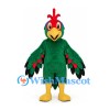 Parrot Mascot Costume in Green with Red Face and Wing Details