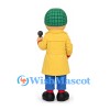 Reporter Mascot Costume with Yellow Coat and Green Checkered Cap