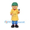 Reporter Mascot Costume with Yellow Coat and Green Checkered Cap