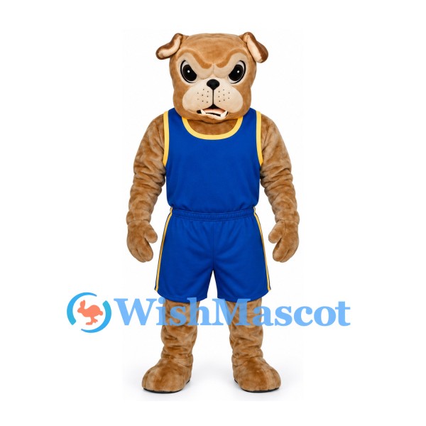 Bulldog Mascot Costume with Blue Basketball Uniform