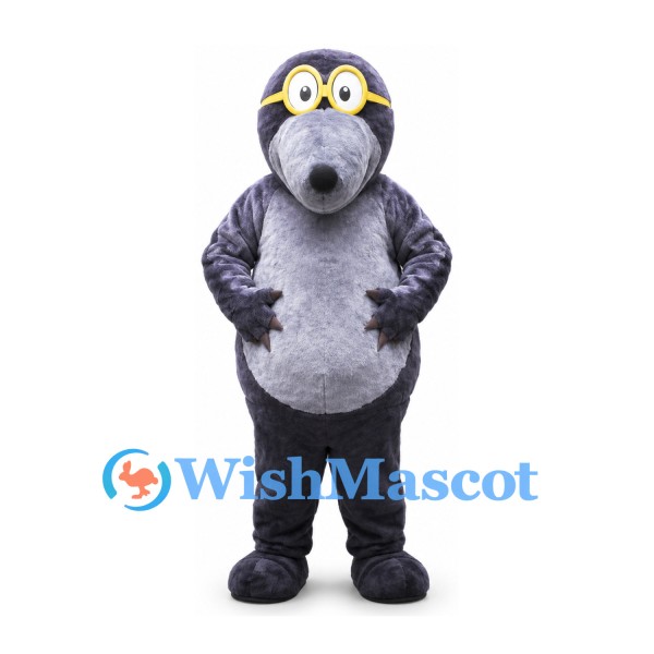Mole Mascot Costume in Gray with Round Glasses