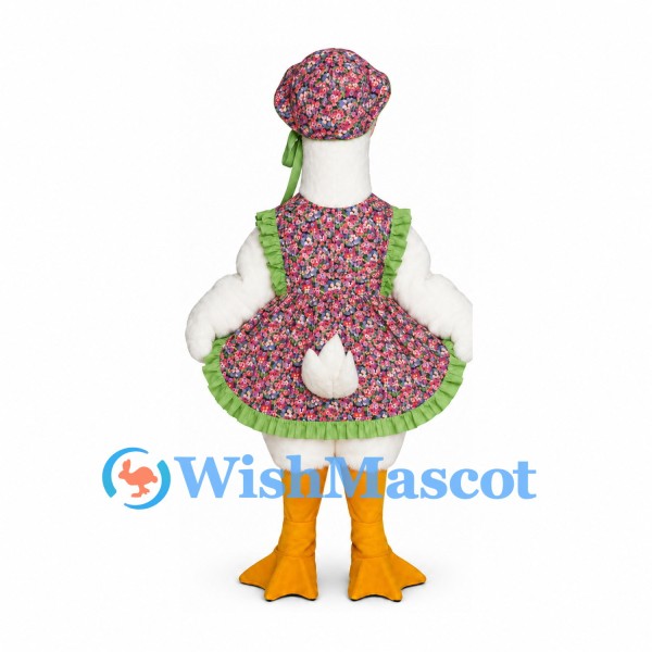 Goose Mascot Costume with Floral Dress and Bonnet