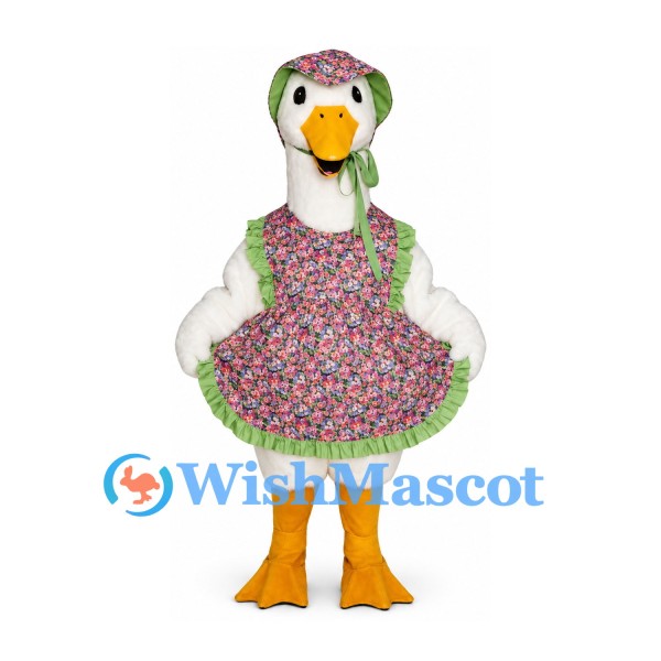 Goose Mascot Costume with Floral Dress and Bonnet