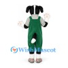 Dog Mascot Costume in Black and White with Green Overalls