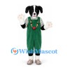 Dog Mascot Costume in Black and White with Green Overalls