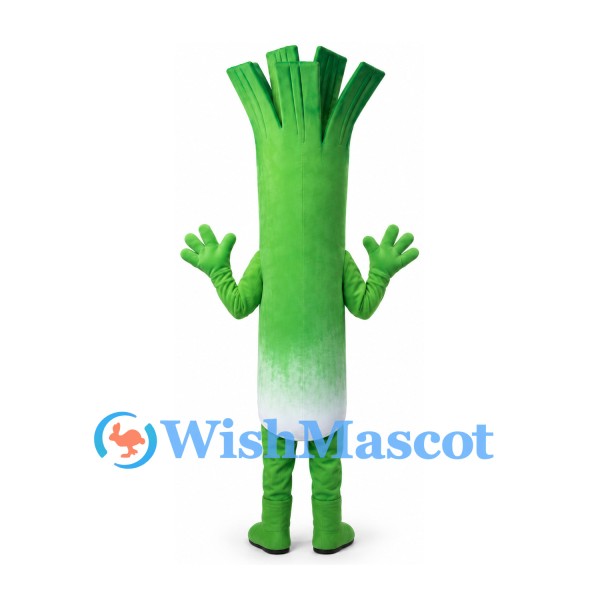 Leek Mascot Costume in Green and White with Leafy Top
