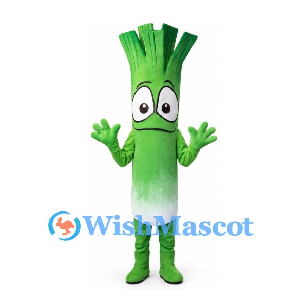 Leek Mascot Costume in Green and White with Leafy Top