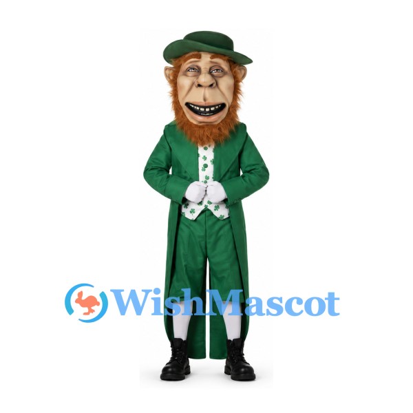 Leprechaun Mascot Costume with Green Tailcoat and Bowler Hat