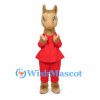 Rabbit Mascot Costume with Red Suit and Yellow Bow Tie