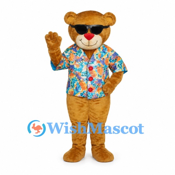 Bear Mascot Costume with Floral Shirt and Black Sunglasses