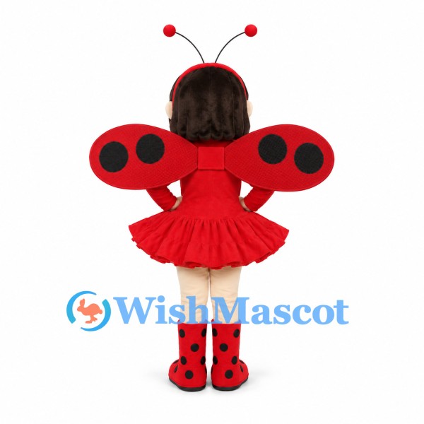 Ladybug Girl Mascot Costume with Red Dress and Spotted Wings