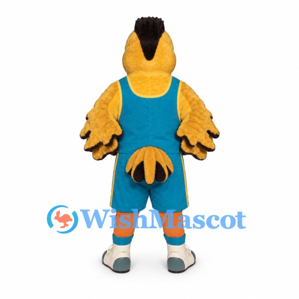 Bird Mascot Costume in Yellow with Teal Sports Uniform