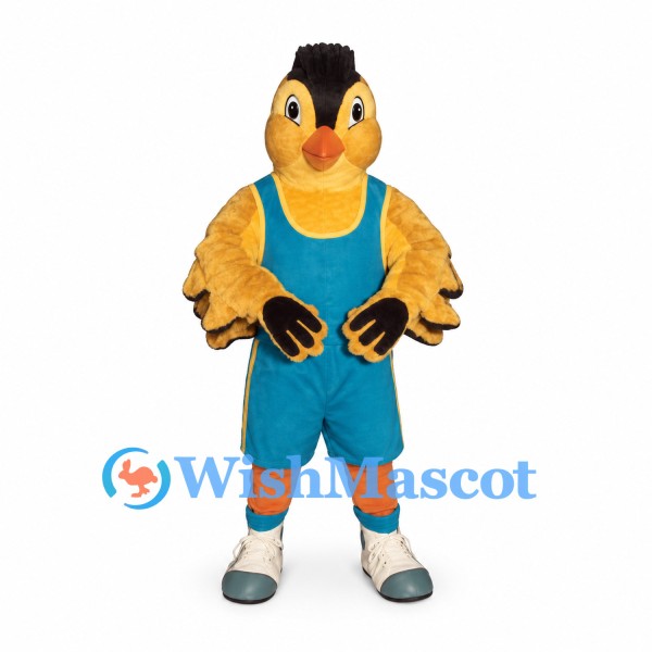 Bird Mascot Costume in Yellow with Teal Sports Uniform
