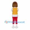 Girl Mascot Costume with Glasses Yellow Vest and Red Pants