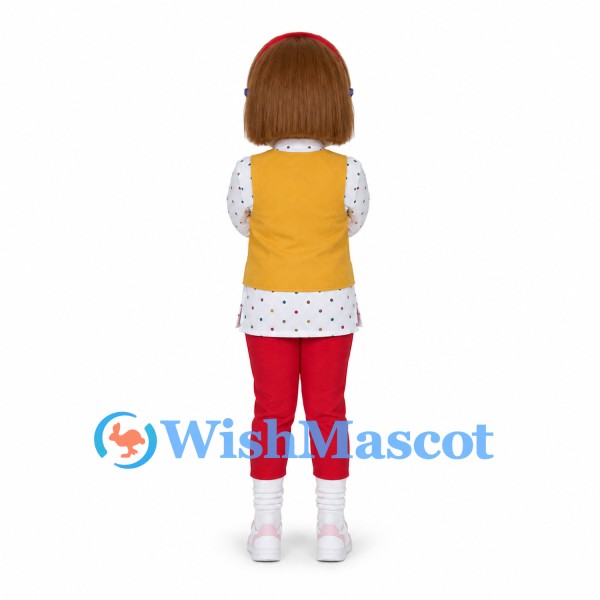 Girl Mascot Costume with Glasses Yellow Vest and Red Pants