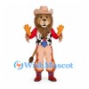 Cowboy Lion Mascot Costume with Tan Hat and Cow Print Vest