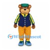 Bear Mascot Costume with Green Cap Blue Vest and Yellow Pants