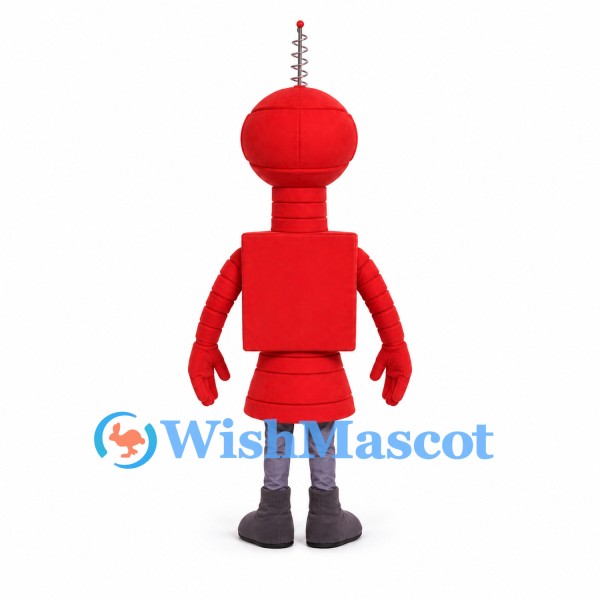 Robot Mascot Costume in Red with Antenna and Gray Boots