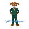 Dog Mascot Costume with Green Suit and Red Bow Tie