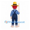 Farmer Mascot Costume with Yellow Hat and Blue Overalls