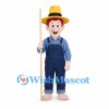 Farmer Mascot Costume with Yellow Hat and Blue Overalls