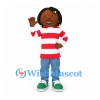 Girl Mascot Costume with Red Striped Shirt and Blue Pants