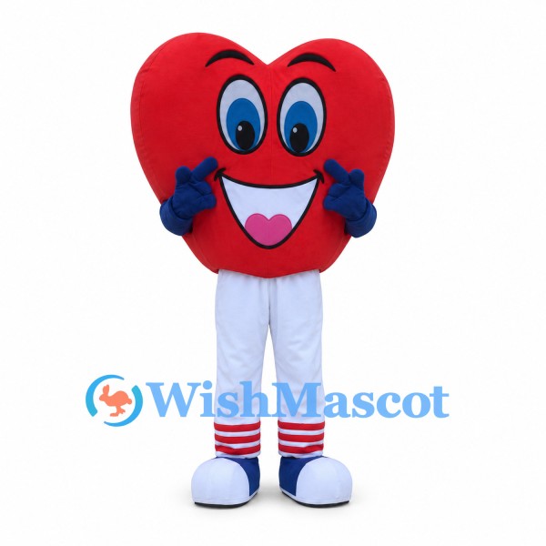 Heart Mascot Costume with Smiling Red Face and White Pants