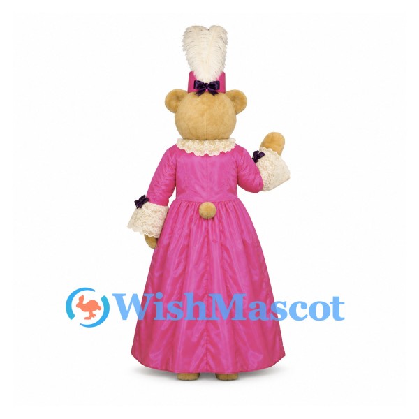 Rabbit Mascot Costume with Pink Coat and Tall Feathered Hat